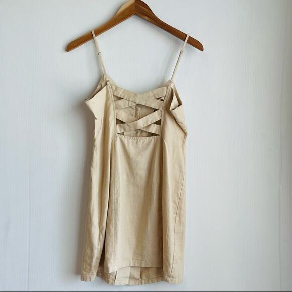 Madeline& Monroe button front casual dress cross cross strappy back Medium cream - Picture 3 of 7